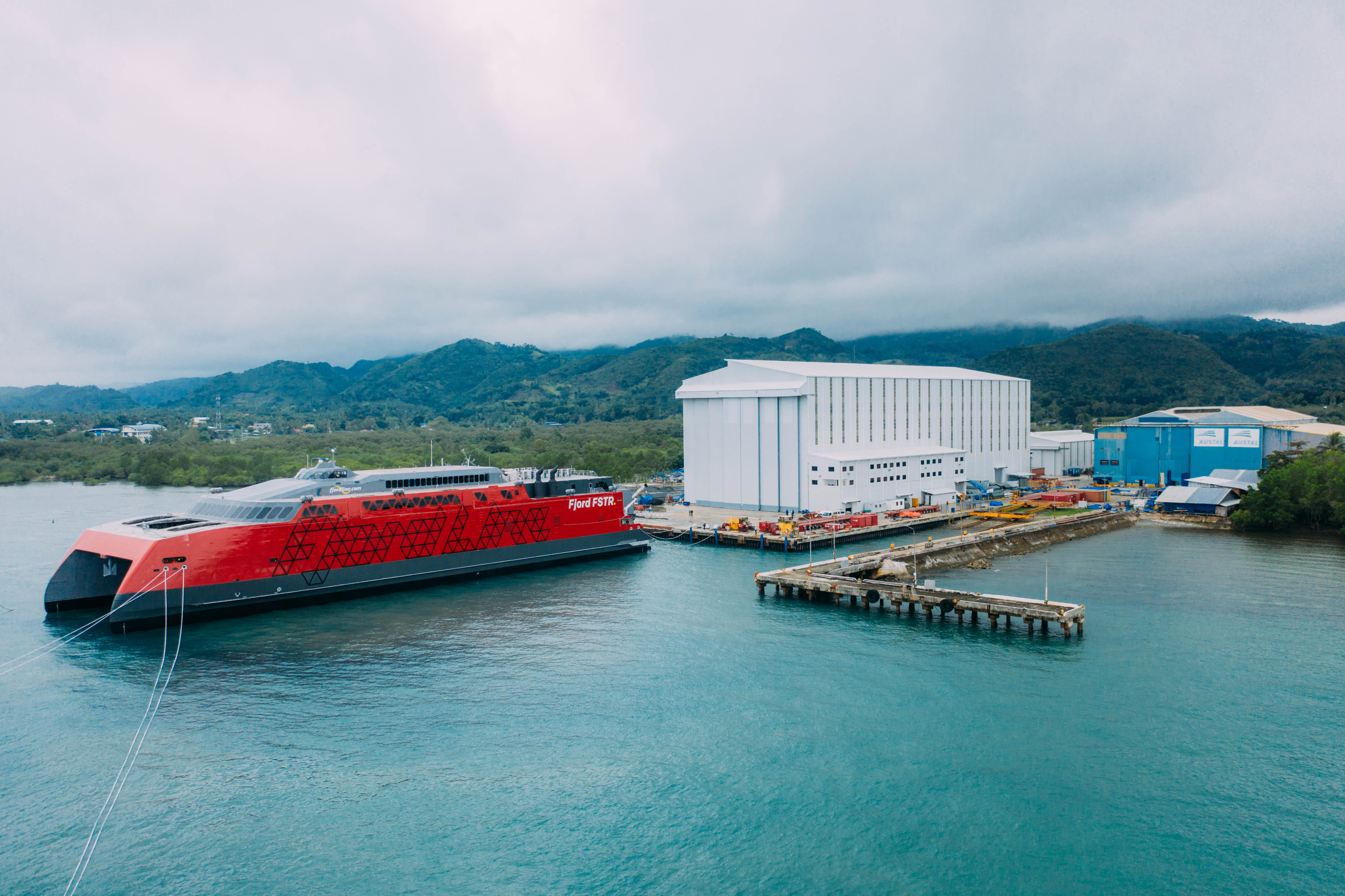 Image of Fjord Line's 109 metre high-speed catamaran ferry. Designed by Austal in Australia and constructed by Austal in the Philippines.