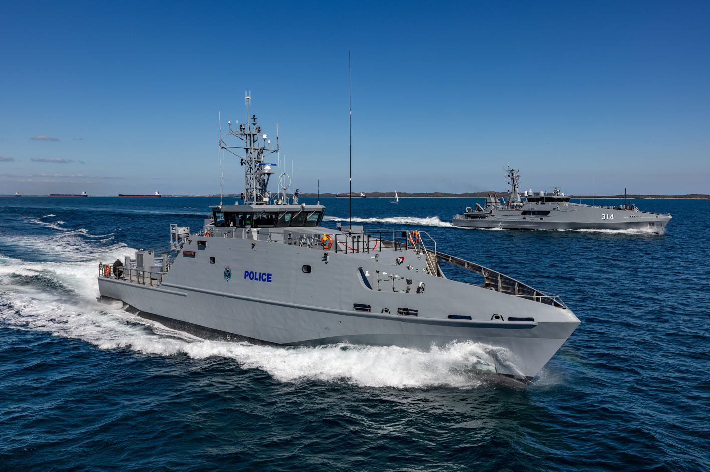 Image of an Evolved Cape-class and Guardian-Class patrol boat designed and constructed by Austal during sea trials.