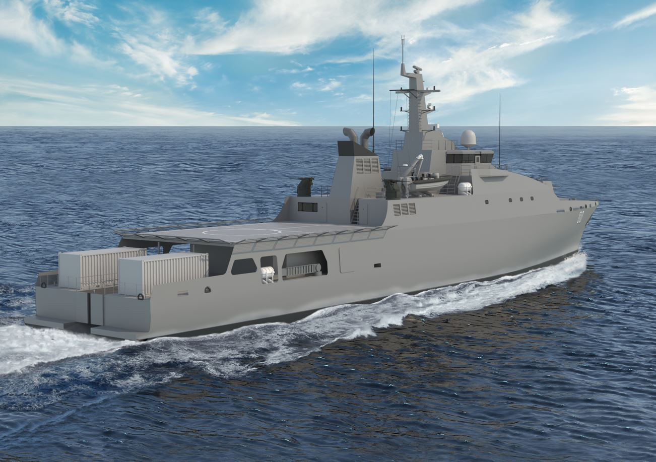 Image of a concept of Austal's Offshore Patrol 83 vessel