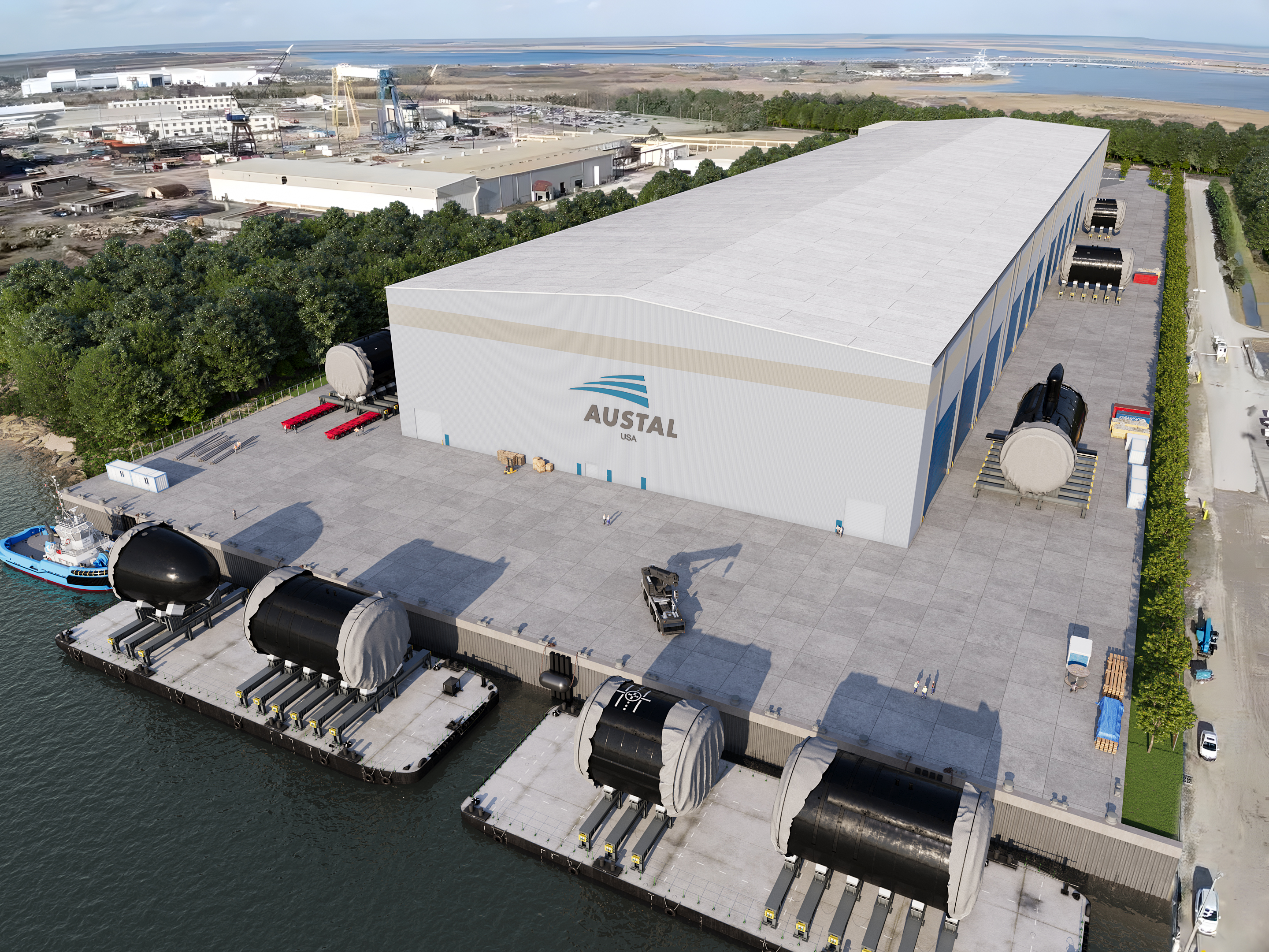 Conceptual image of the new Submarine Module Manufacturing Facility being built at Austal's shipyard in Mobile, Alabama.