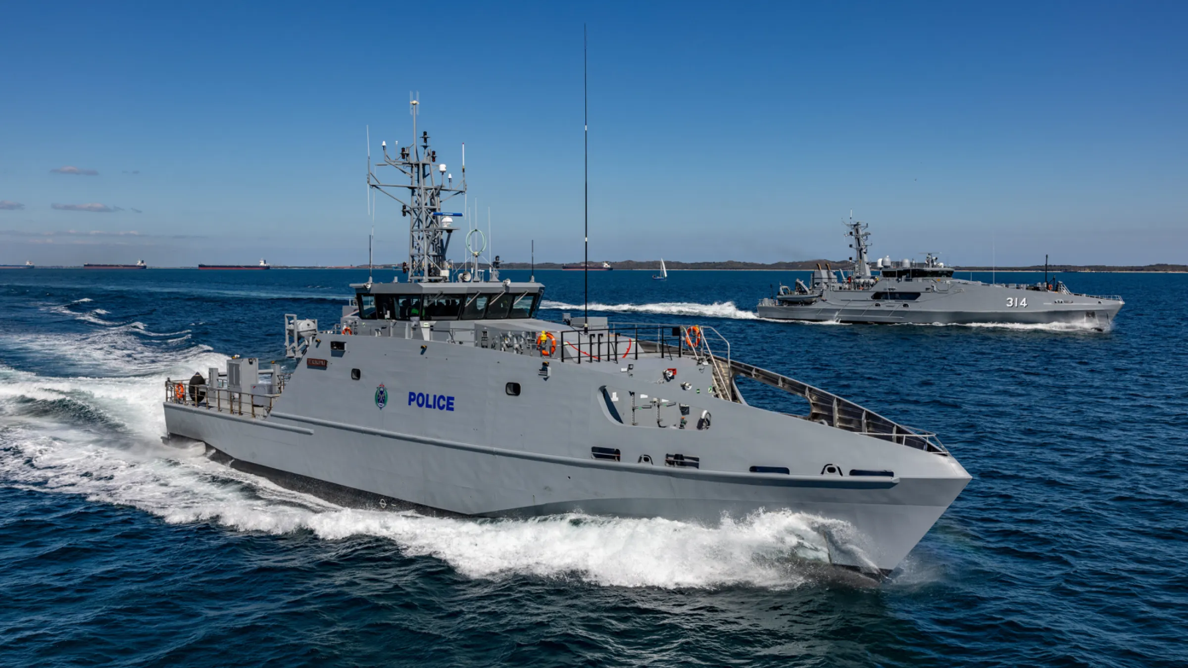 Image of an Evolved Cape-class and Guardian-Class patrol boat designed and constructed by Austal during sea trials.