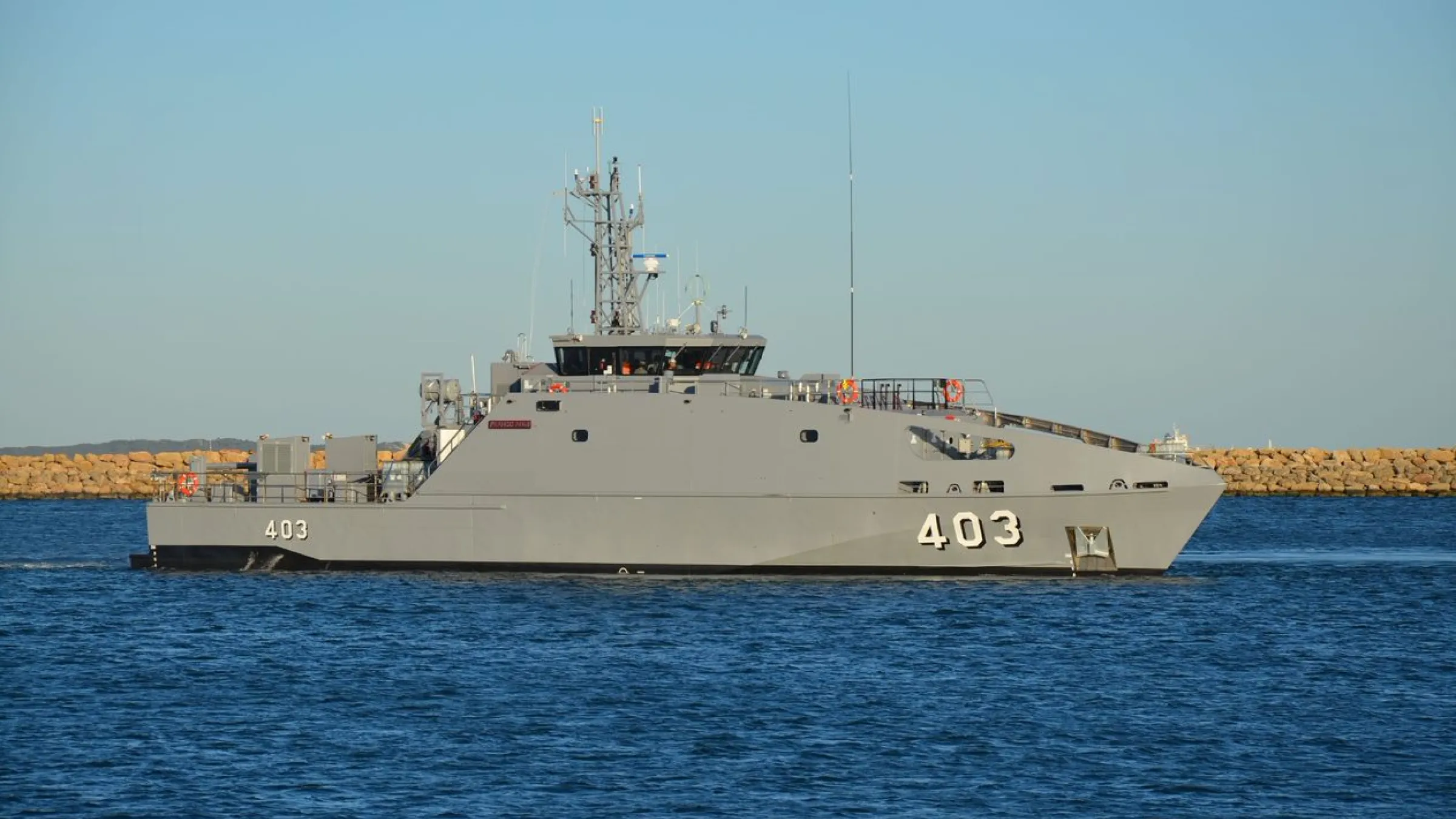 Image of HMPNGS Francis Agwi designed and constructed by Austal, delivered under the Pacific Maritime Security Program.