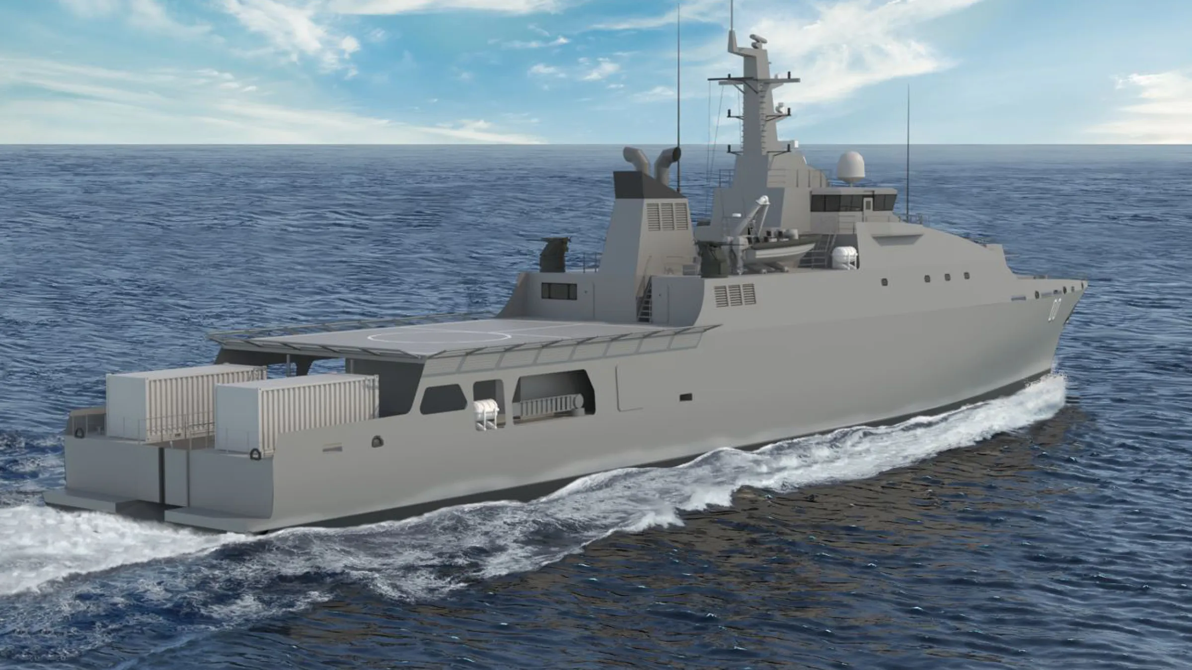 Image of a concept of Austal's Offshore Patrol 83 vessel