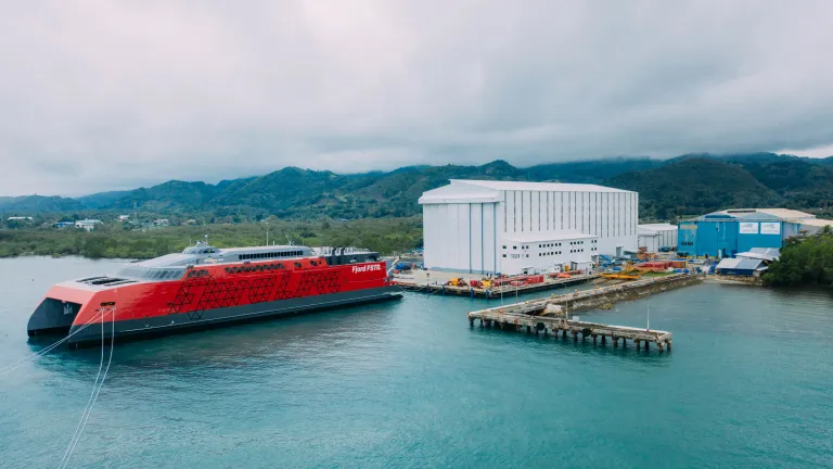 Image of Fjord Line's 109 metre high-speed catamaran ferry. Designed by Austal in Australia and constructed by Austal in the Philippines.