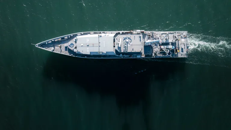 Image of the remote and autonomously operated vessel, Sentinel, during seatrials.