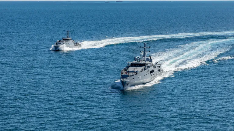 Image of an Evolved Cape-class and Guardian-class patrol boats designed and constructed by Austal during sea trials.