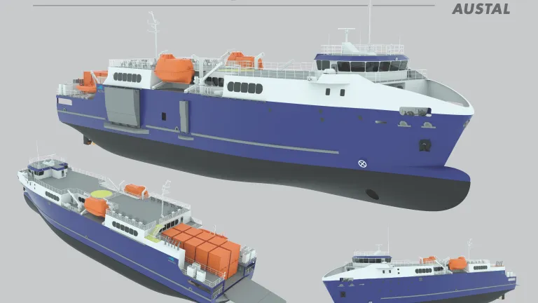 Concept image of Dory 2, a vehicle-passenger ferry designed by Austal to be delivered for The Degage Group.
