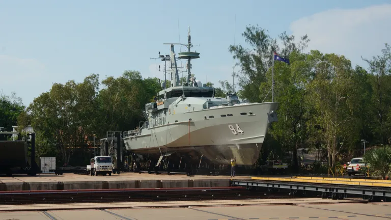 Image of ship in Darwin facilities.