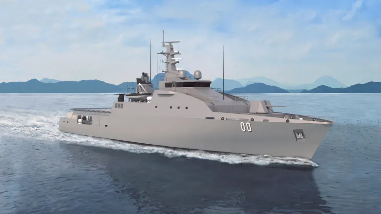 Image of a concept of Austal's Offshore Patrol 83 vessel