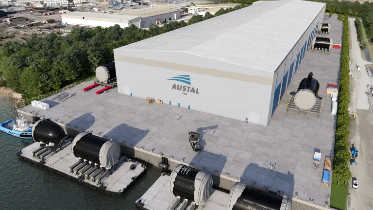 Conceptual image of the new Submarine Module Manufacturing Facility being built at Austal's shipyard in Mobile, Alabama.