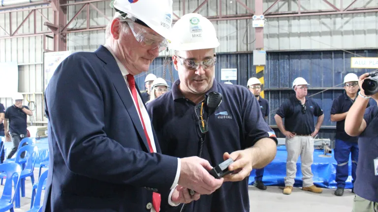 Gotlandsbolaget CEO Bjorn Nilsson starting the CNC machine for the plate cutting of Horizon X