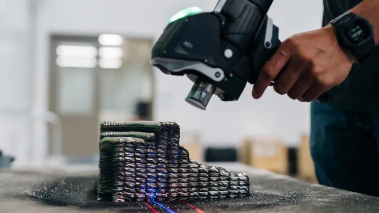 A metal additive manufacturing product being created.